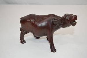lot 224 image: Hand-Carved Wooden Water Buffalo Figurine, 8 Inch