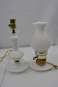 lot 233 image: Pair of Vintage White Hobnail Milk Glass Table Lamps, 12 in.