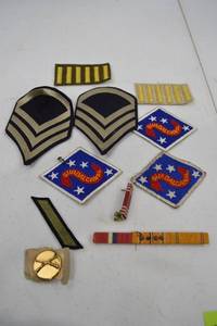 lot 266 image: WWII Military Patch and Ribbon Lot - Guadalcanal, Rank, Service Stripes