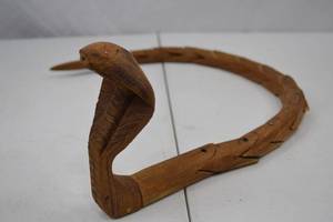 lot 285 image: Hand-Carved Articulated Wooden Cobra Figurine
