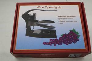 lot 83 image: Wine Opening Kit 4-Piece Set with Corkscrew, Foil Cutter, Stand