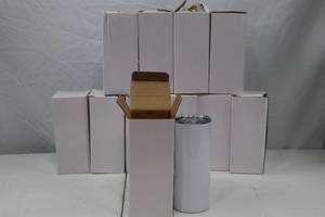 lot 335 image: Lot of 11 White Stainless Steel Tumblers with Lids