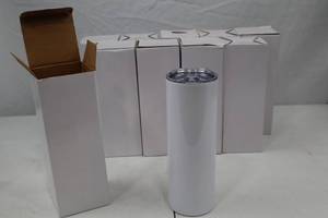 lot 341 image: Lot of 10 White Stainless Steel 8.5 Tumblers with Lids - Boxed
