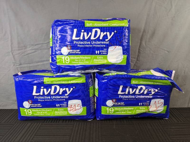 lot 184A image: 57 New Pairs of LivDry Adult Incontinence Protective Underwear Size Medium