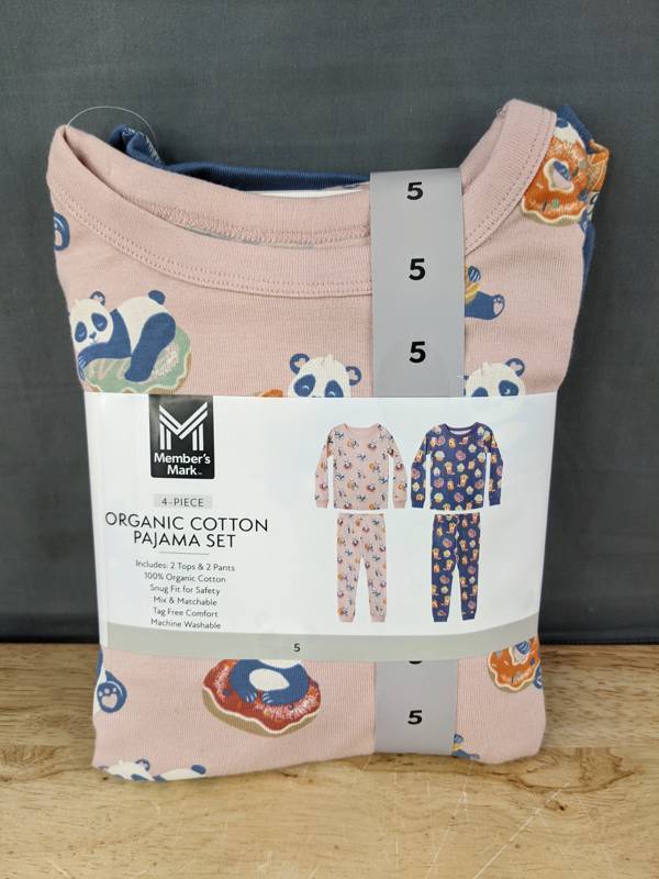 lot 59G image: Members Mark 4-Piece Organic Cotton Pajama Set Size 5 - Brand New