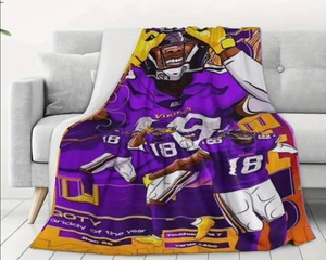 lot 18H image: Justin Jefferson Minnesota Vikings Football Throw Blanket - Brand New
