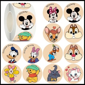 lot 92H image: 500 Count Roll of Disney Stickers, Mickey Mouse, Bambi, Pooh - Brand New