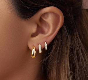 lot 160 image: 3 Pair Viromy 14K Gold-Plated Sterling Silver Hoop Earrings - Brand New