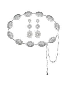 lot 162 image: Wojgzon Western Concho Belt and Earrings Set in Silver Tone - Brand New