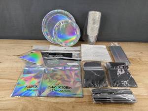 lot 183 image: Silver Holographic Party Supply Set for 25 Guests - Brand New