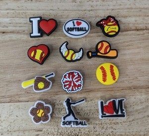 lot 188 image: 12 Softball Themed Croc Shoe Charms - Brand New