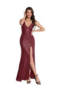 lot 198 image: MQILADUNA Womens Burgundy Sequin Formal Dress Size 16 $69 Retail - Brand New