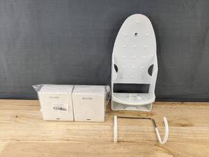 lot 209 image: Iron Holder, Wall Mount Ironing Board Rack and 2 Wall Mounted Storage Boxes - Brand New
