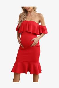 lot 214A image: SISANCY Off Shoulder Red Maternity Dress Size Large - Brand New