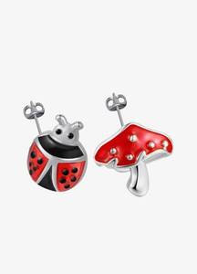 lot 242 image: Ladybug and Mushroom Enamel Stud Earrings - Brand New