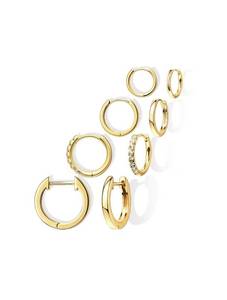 lot 264 image: 4 Pairs PoxtEx 14k Gold-Plated Hoop Earring Set with CZ Accents - Brand New
