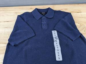 lot 168A image: DKNY Mens Short Sleeve Collared Sweater, Blue Size Small - Brand New