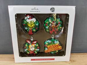 lot 61L image: 4 Hallmark Grinch Glass Christmas Tree Ornaments - Brand New