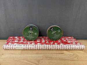 lot 304 image: 5 Rolls Holiday Wrapping Paper & Members Mark Premium Ribbon - Brand New
