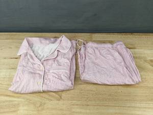 lot 329 image: Auden Womens Pajama Set Pink White Striped Small - Brand New