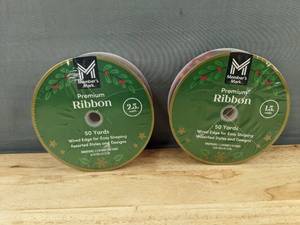 lot 375 image: 2 Rolls Premium Members Mark Christmas Ribbon, 50 Yards Each - Brand New