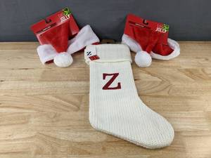 lot 388 image: 2 Santa Hats & Monogram Z Knit Stocking - Brand New