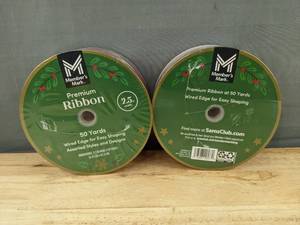 lot 510 image: 2 Members Mark Premium Christmas Ribbon Rolls, 50 Yards Each - Brand New