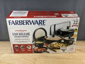 lot 19H image: 22-Piece Farberware Easy Clean Nonstick Cookware and Kitchen Tool Set - Brand New