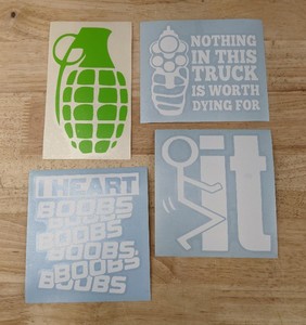 lot 55L image: Lot of 4 Vinyl Vehicle Decal Stickers - Assorted Designs