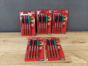 lot 1203 image: 5 Packs Milwaukee INKZALL Jobsite Markers 4-Color Sets - Brand New A