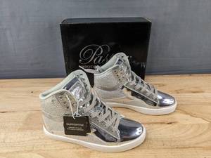 lot 40P image: Pastry Pop Tart Glitter High Top Silver Sneakers Kids, Size 3 - Brand New
