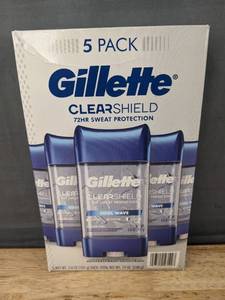 lot 43L image: Gillette Clear Shield Antiperspirant Deodorant 5 Pack, Cool Wave, 3.8 oz Each - Brand New