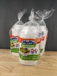 lot 153A image: 3 Packs Hefty Supreme 20 oz Bowls, 120 Count Each - Brand New