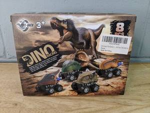 lot 416 image: Dino Racing Pull-Back Dinosaur Car Set - 8 Piece - Brand New P