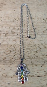 lot 419 image: Silvertone Hand Necklace with Colored Stones - Brand New P