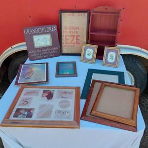 lot 48 image: Picture Frames Including Solid Wood Frame, Wall Collage Frame and Two Floral Prints, Praying Hands