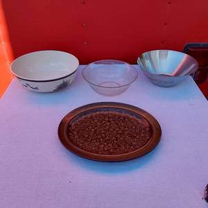 lot 82 image: Metal Bowl, Glass Bowl, Ceramic Bowl and Decorative Plate