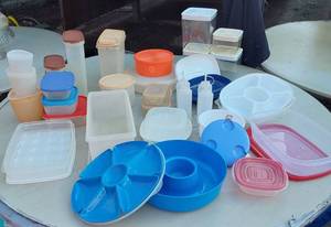 lot 97 image: Lot of Plastic Food Storage Containers including Various Sizes and Types, Some with Lids