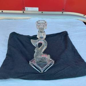 lot 105 image: Vintage Koi Dolphin Fish Clear Glass Candlestick Holder