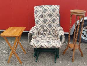 lot 132 image: Plant Stand, Glider Rocker, Folding Side Table