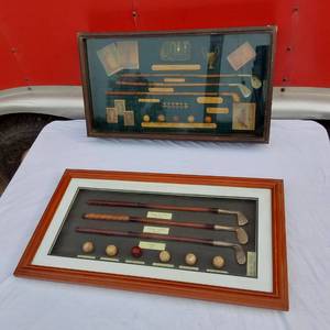 lot 151 image: Golf Displays with Replica Vintage Golf Clubs and Balls