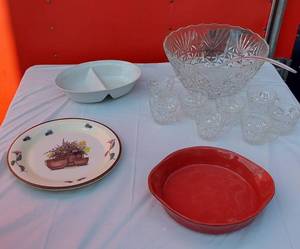 lot 175 image: Punch Bowl and Serving Dishes