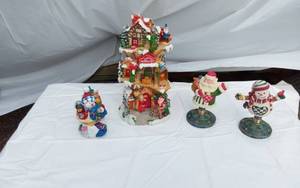 lot 306 image: Lot of Holiday Decorations Including Santas Workshop and Snowman Figures