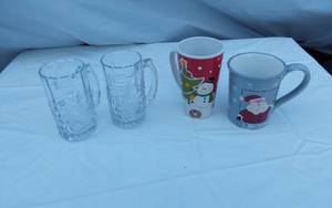 lot 325 image: Lot of Glass Mugs and Holiday Themed Mugs