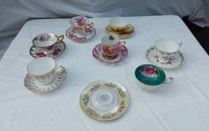 lot 345 image: Lot of Vintage Teacups and Saucers including Royal Halsey and Roslyn