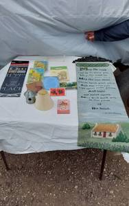 lot 349 image: Lot of Miscellaneous Household and Decorative Items including Irish Blessing Wall Hanging, Greeting Cards, and Garden Decor