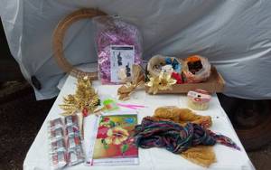lot 356 image: Craft Supplies Set including Gold Wreath, Ribbon, and Decorative Items