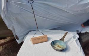 lot 360 image: Lake Lillian Farmers Elevator Co. Oil Dust Pan and Hand-Painted Cold Handle Pan