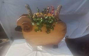 lot 370 image: Ram Shaped Planter with Vegetation and Decor