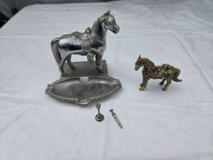 lot 397 image: Antique Horse Figurine Ashtray and Decorative Horse Trinket Box
